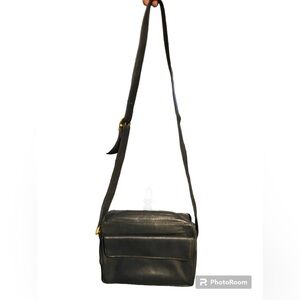 VINTAGE ARCHITECT CROSSBODY BAG GENUINE LEATHER NAVY & GOLD TONE METAL HARDWARE